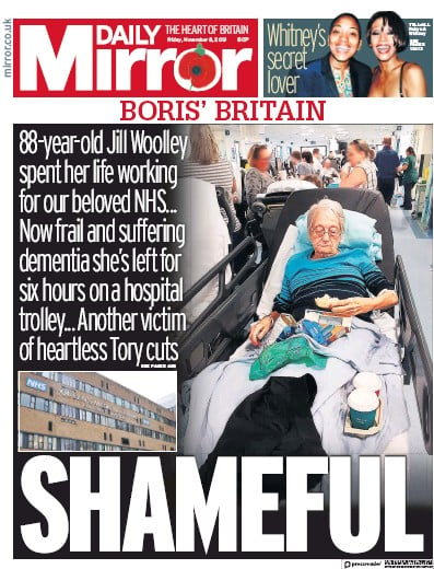 Daily Mirror Newspaper Front Page (UK) for 8 November 2019