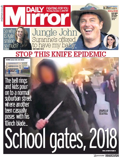 Daily Mirror Newspaper Front Page (UK) for 8 December 2018