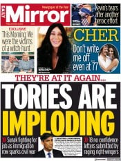 Daily Mirror front page for 8 December 2023
