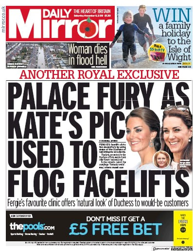 Daily Mirror Newspaper Front Page (UK) for 9 November 2019