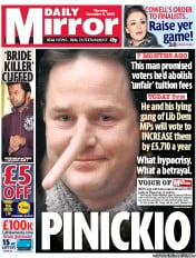 Daily Mirror Newspaper Front Page (UK) for 9 December 2010