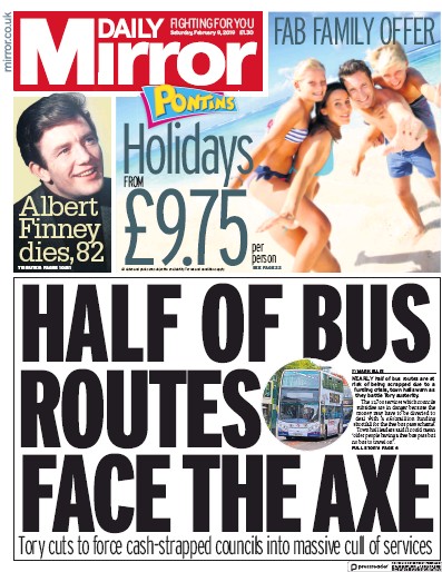 Daily Mirror Newspaper Front Page (UK) for 9 February 2019