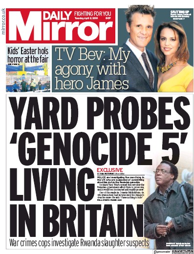 Daily Mirror Newspaper Front Page (UK) for 9 April 2019