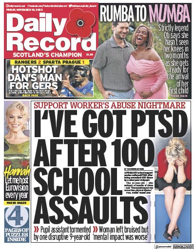Daily Record Newspaper Front Page (UK) for 10 November 2023