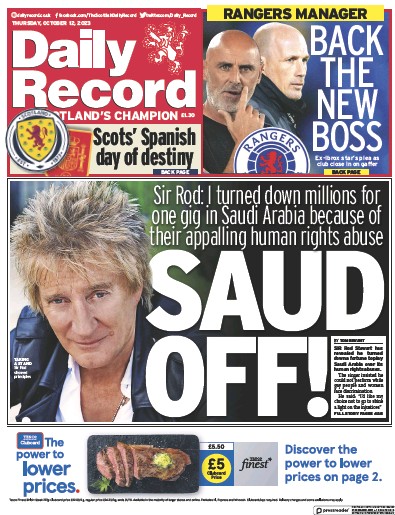 Daily Record (UK) Front Page for 12 October 2023 | Paperboy Online ...