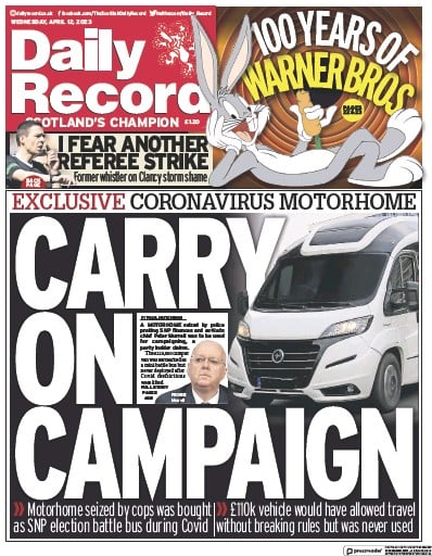 Daily Record Newspaper Front Page (UK) for 12 April 2023