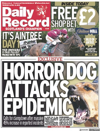 Daily Record Newspaper Front Page (UK) for 13 April 2023