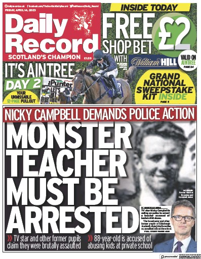 Daily Record Newspaper Front Page (UK) for 14 April 2023