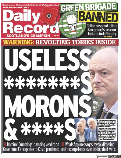 Daily Record Newspaper Front Page (UK) for 1 November 2023