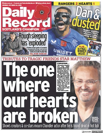 Daily Record Newspaper Front Page (UK) for 30 October 2023