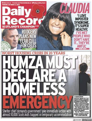 Daily Record Newspaper Front Page (UK) for 31 October 2023