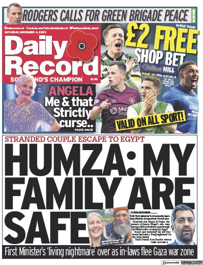 Daily Record Newspaper Front Page (UK) for 4 November 2023