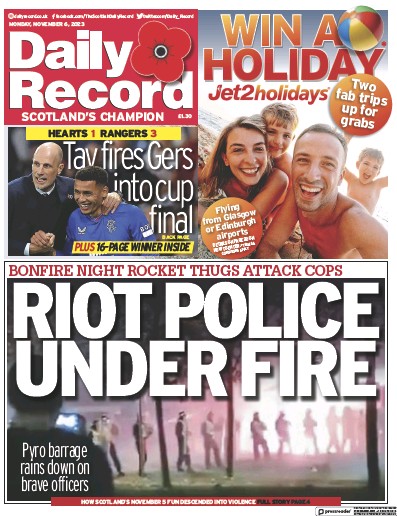 Daily Record Newspaper Front Page (UK) for 6 November 2023