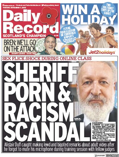 Daily Record Newspaper Front Page (UK) for 7 November 2023