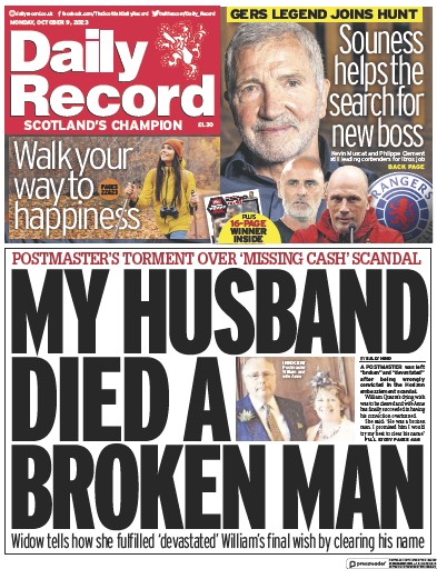 Daily Record (UK) Front Page for 9 October 2023 | Paperboy Online ...