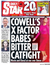 Daily Star (UK) Newspaper Front Page for 10 November 2017