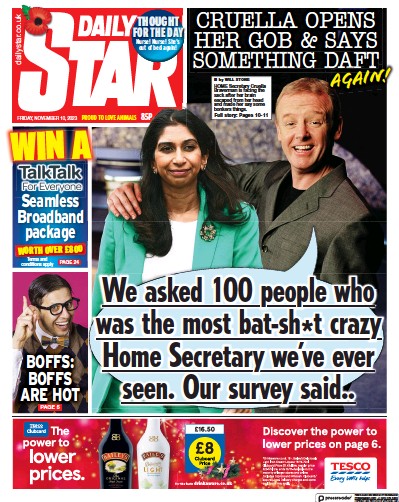Daily Star Newspaper Front Page (UK) for 10 November 2023