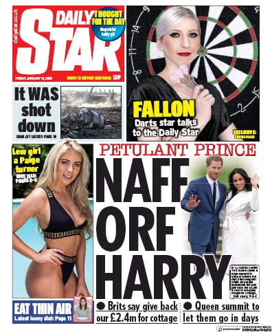 Daily Star Newspaper Front Page (UK) for 10 January 2020