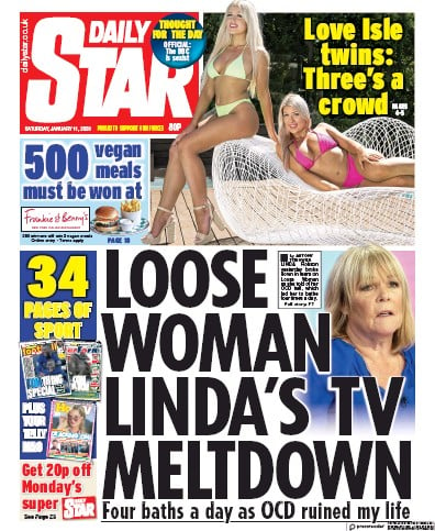Daily Star Newspaper Front Page (UK) for 11 January 2020