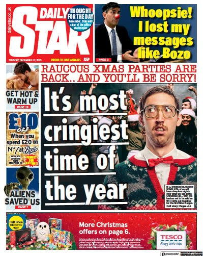 Daily Star Newspaper Front Page (UK) for 12 December 2023
