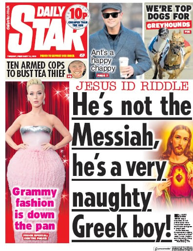 Daily Star Newspaper Front Page (UK) for 12 February 2019