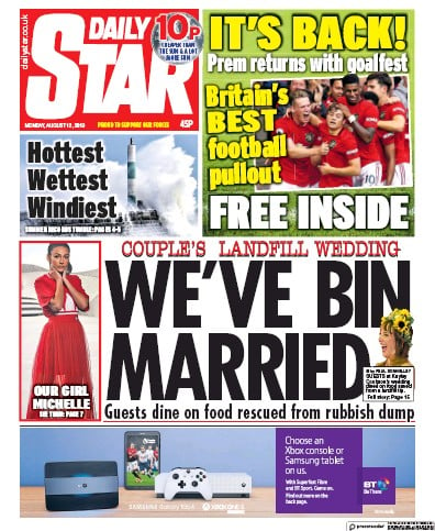 Daily Star Newspaper Front Page (UK) for 12 August 2019