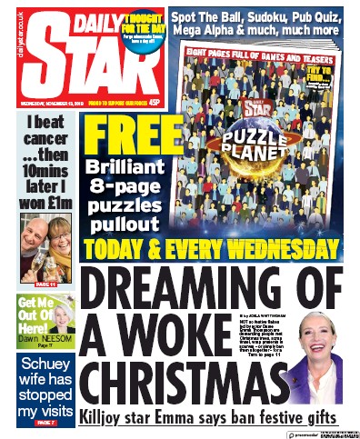 Daily Star Newspaper Front Page (UK) for 13 November 2019