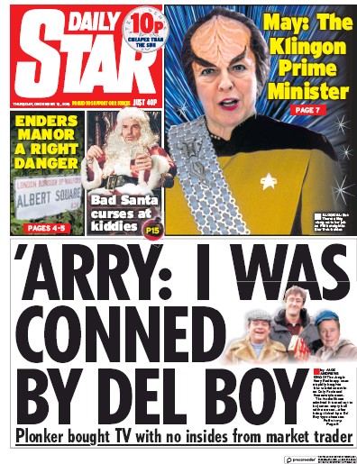 Daily Star Newspaper Front Page (UK) for 13 December 2018