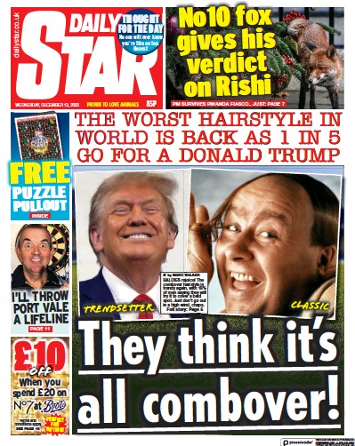 Daily Star Newspaper Front Page (UK) for 13 December 2023