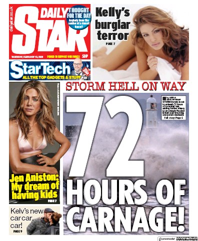 Daily Star Newspaper Front Page (UK) for 13 February 2020