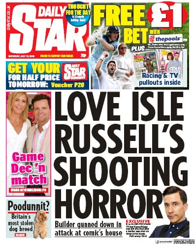 Daily Star Newspaper Front Page (UK) for 13 July 2019