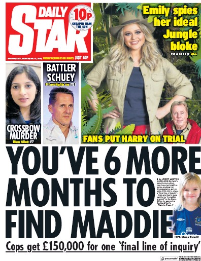 Daily Star Newspaper Front Page (UK) for 14 November 2018