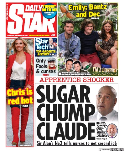 Daily Star Newspaper Front Page (UK) for 14 November 2019