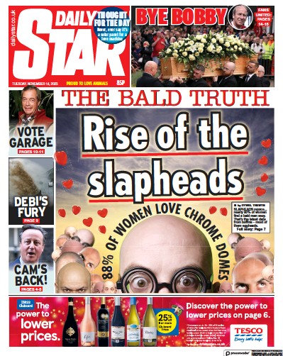 Daily Star Newspaper Front Page (UK) for 14 November 2023