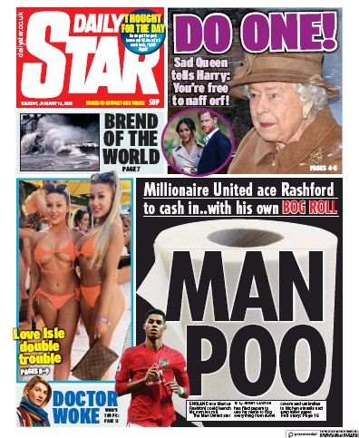 Daily Star Newspaper Front Page (UK) for 14 January 2020