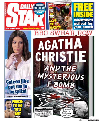 Daily Star Newspaper Front Page (UK) for 14 February 2020