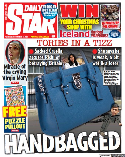 Daily Star Newspaper Front Page (UK) for 15 November 2023