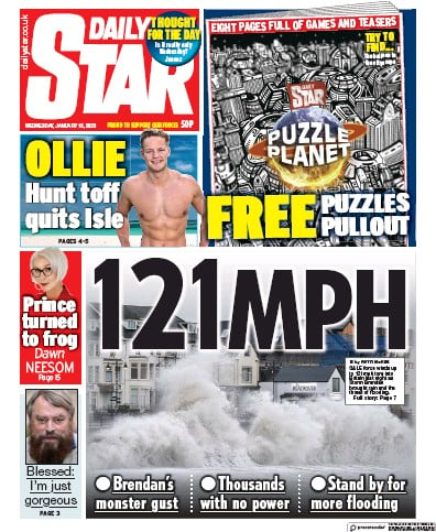 Daily Star Newspaper Front Page (UK) for 15 January 2020