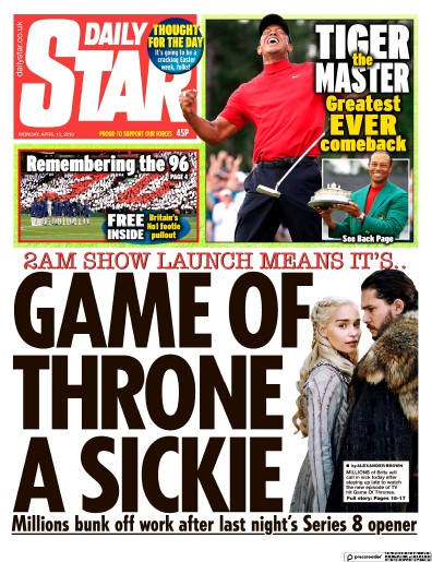 Daily Star Newspaper Front Page (UK) for 15 April 2019