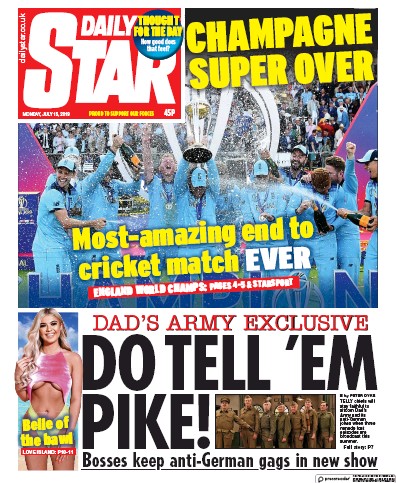 Daily Star Newspaper Front Page (UK) for 15 July 2019