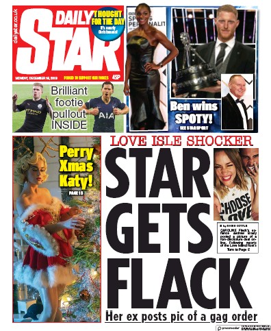Daily Star Newspaper Front Page (UK) for 16 December 2019