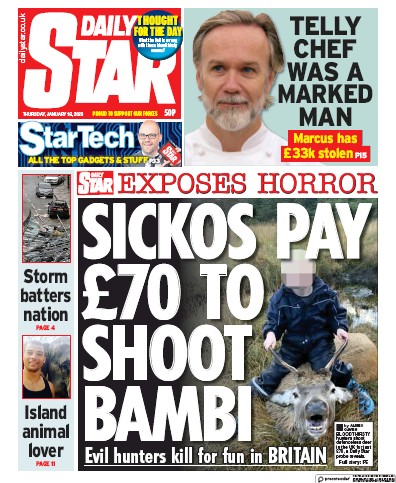 Daily Star Newspaper Front Page (UK) for 16 January 2020