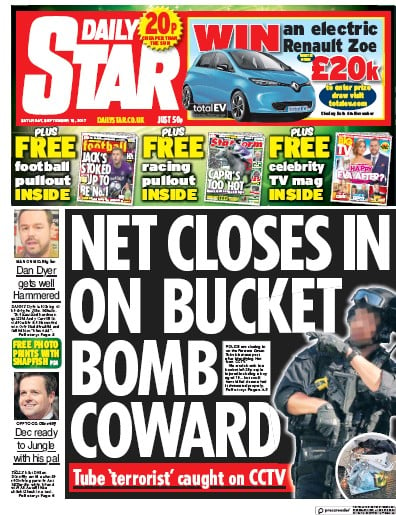 Daily Star Newspaper Front Page (UK) for 16 September 2017