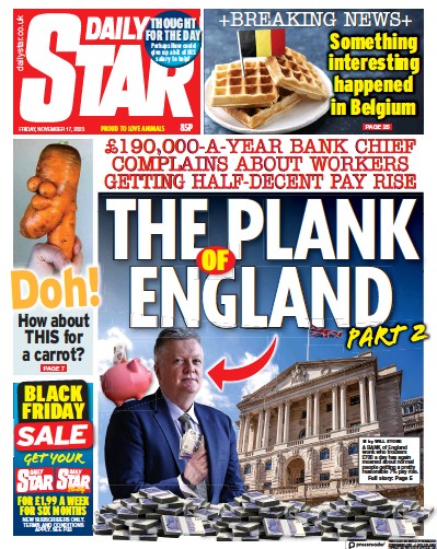 Daily Star Newspaper Front Page (UK) for 17 November 2023