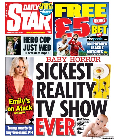 Daily Star Newspaper Front Page (UK) for 17 August 2019
