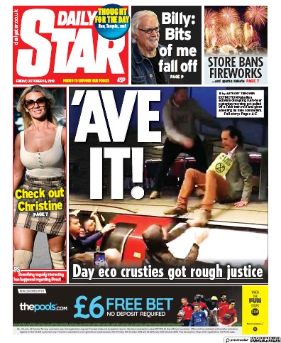 Daily Star Newspaper Front Page (UK) for 18 October 2019