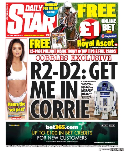 Daily Star Newspaper Front Page (UK) for 18 June 2019