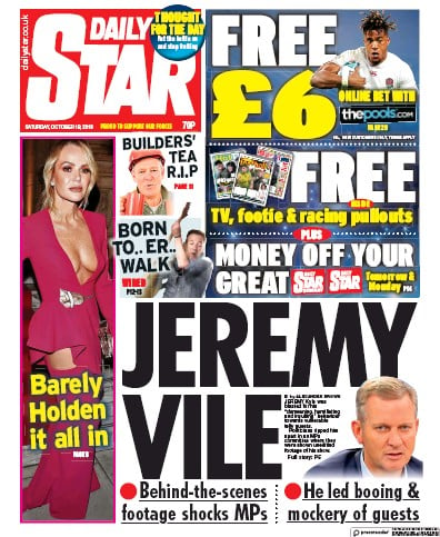 Daily Star Newspaper Front Page (UK) for 19 October 2019