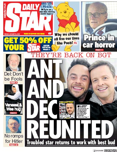 Daily Star Newspaper Front Page (UK) for 19 January 2019