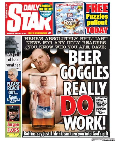 Daily Star Newspaper Front Page (UK) for 19 February 2020